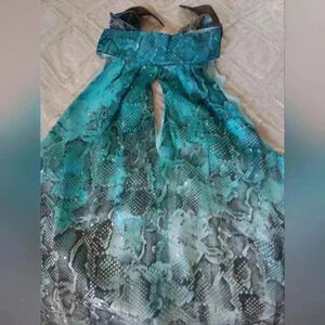 NWOT Monograph Halter Top, Teal, Brown and gold Snake Skin Shell, Size 4P